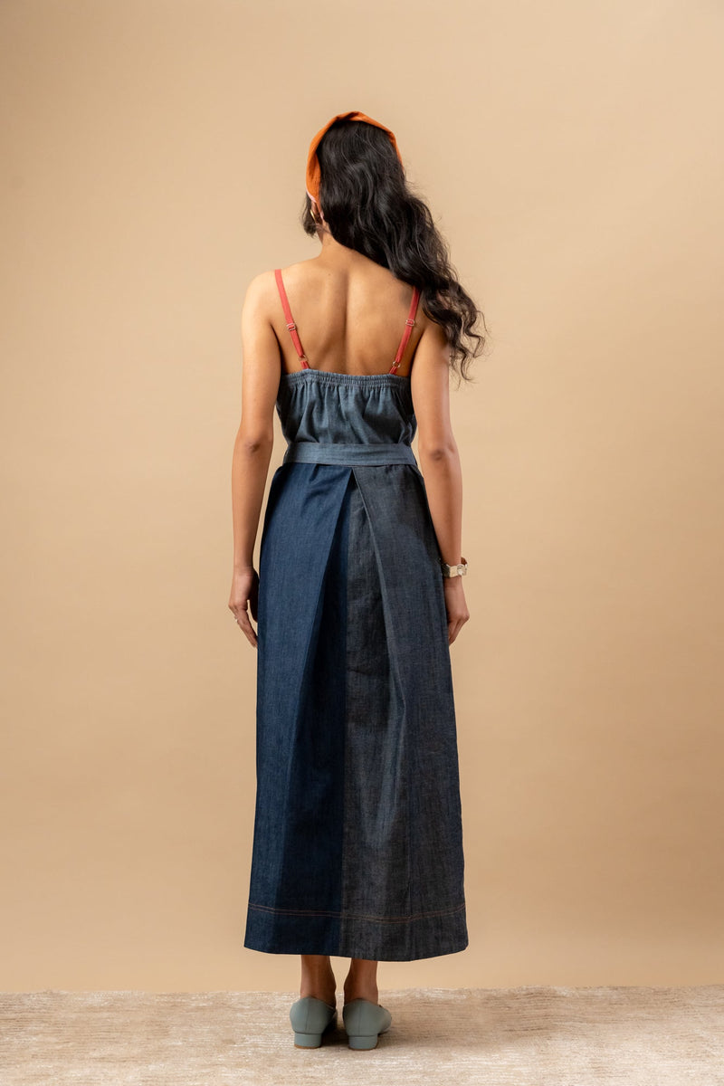 Louisa Upcycled Denim Dress by Doodlage in blue color for women Worldwide