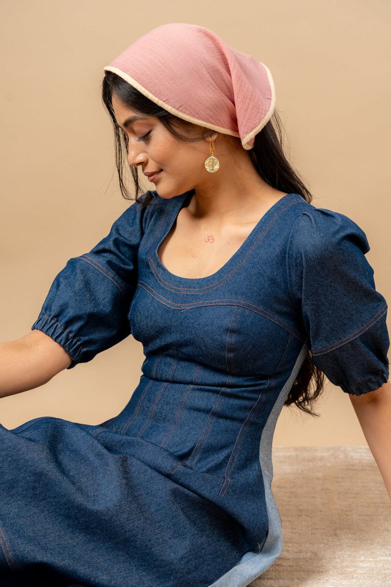 Isabelle Upcycled Denim Dress by Doodlage in blue color for women Worldwide