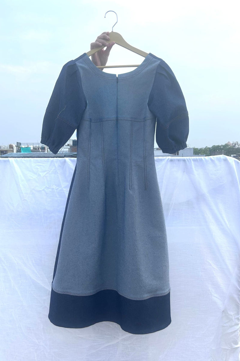 Isabelle Upcycled Denim Dress by Doodlage in blue color for women Worldwide