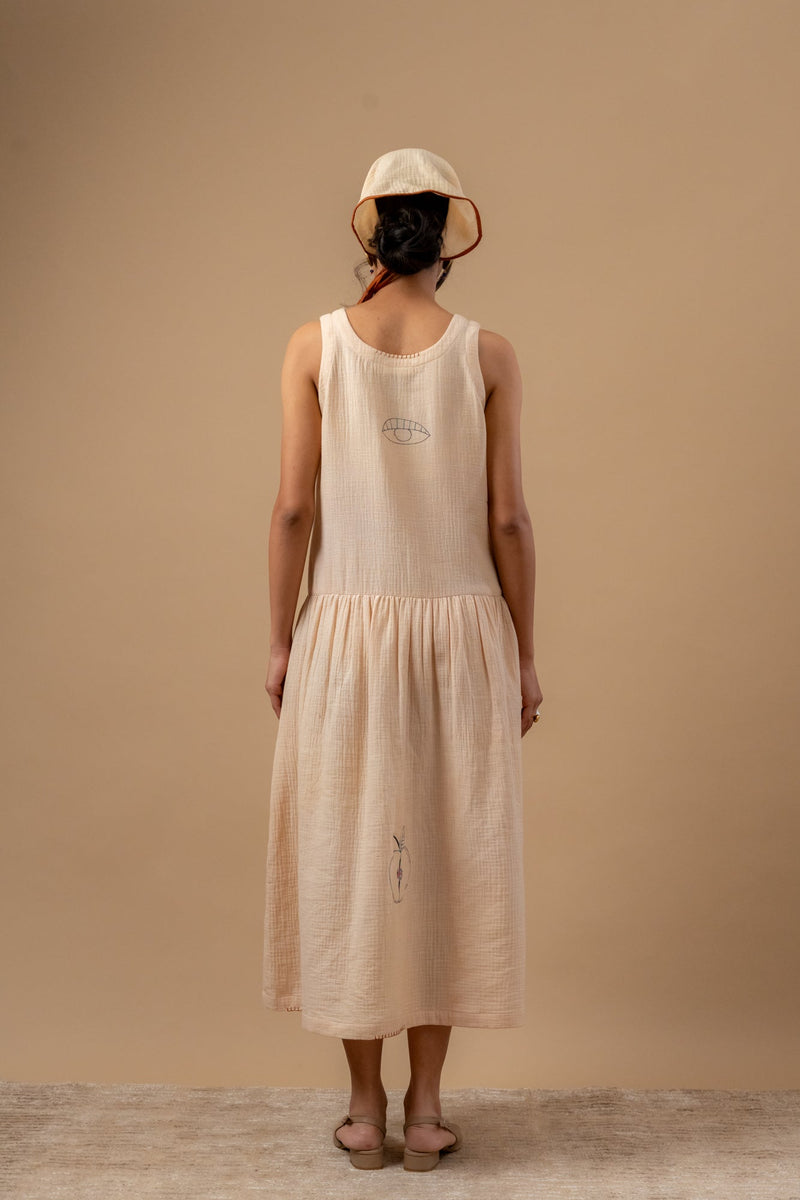 Susan Drop Waist Dress organic cotton gauge by Doodlage in beige color for women Worldwide