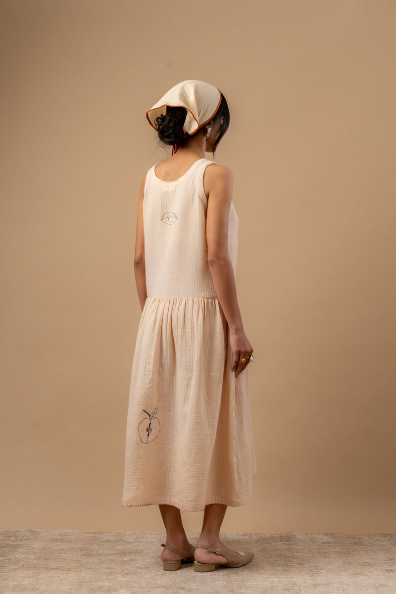 Susan Drop Waist Dress organic cotton gauge by Doodlage in beige color for women Worldwide