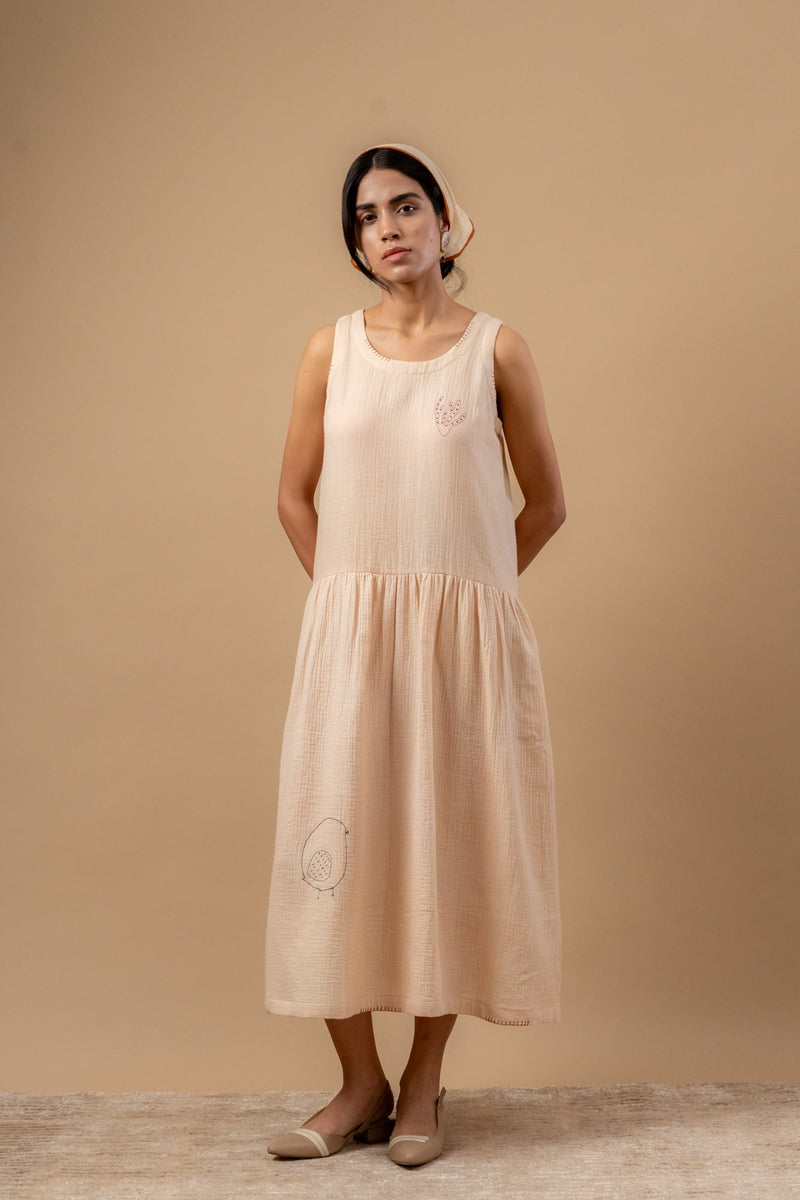 Susan Drop Waist Dress organic cotton gauge by Doodlage in beige color for women Worldwide