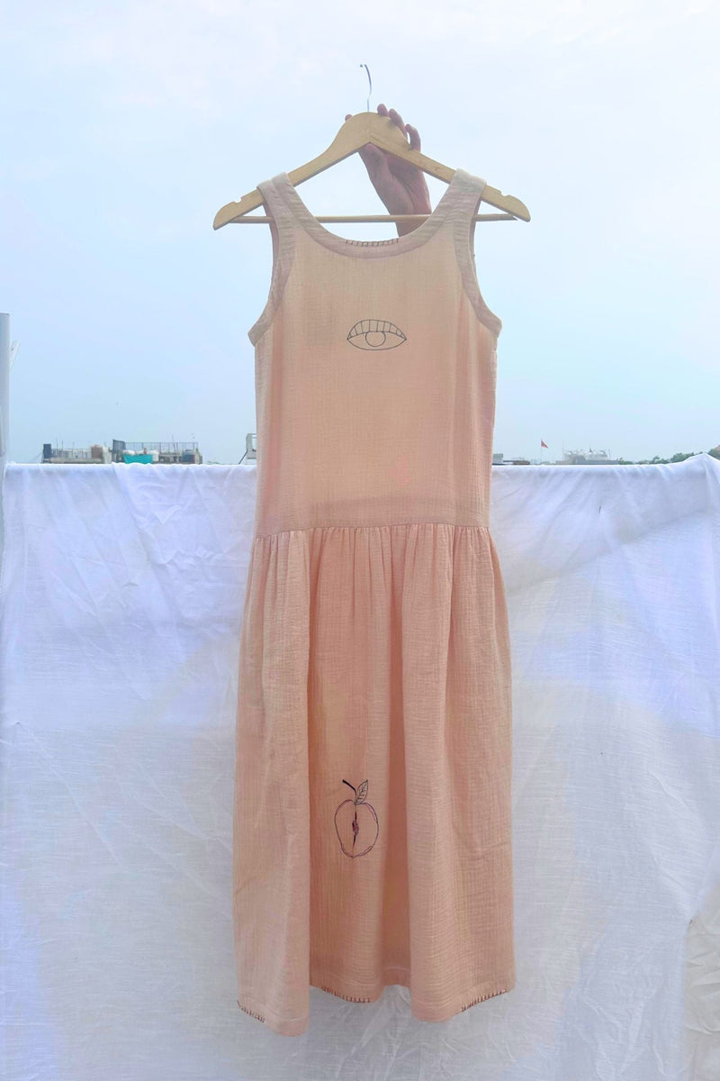 Susan Drop Waist Dress organic cotton gauge by Doodlage in beige color for women Worldwide