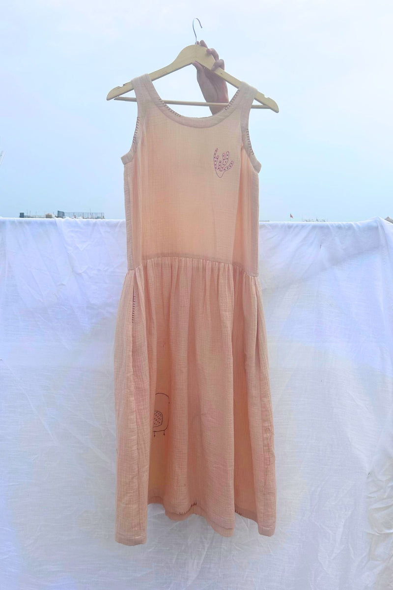 Susan Drop Waist Dress organic cotton gauge by Doodlage in beige color for women Worldwide