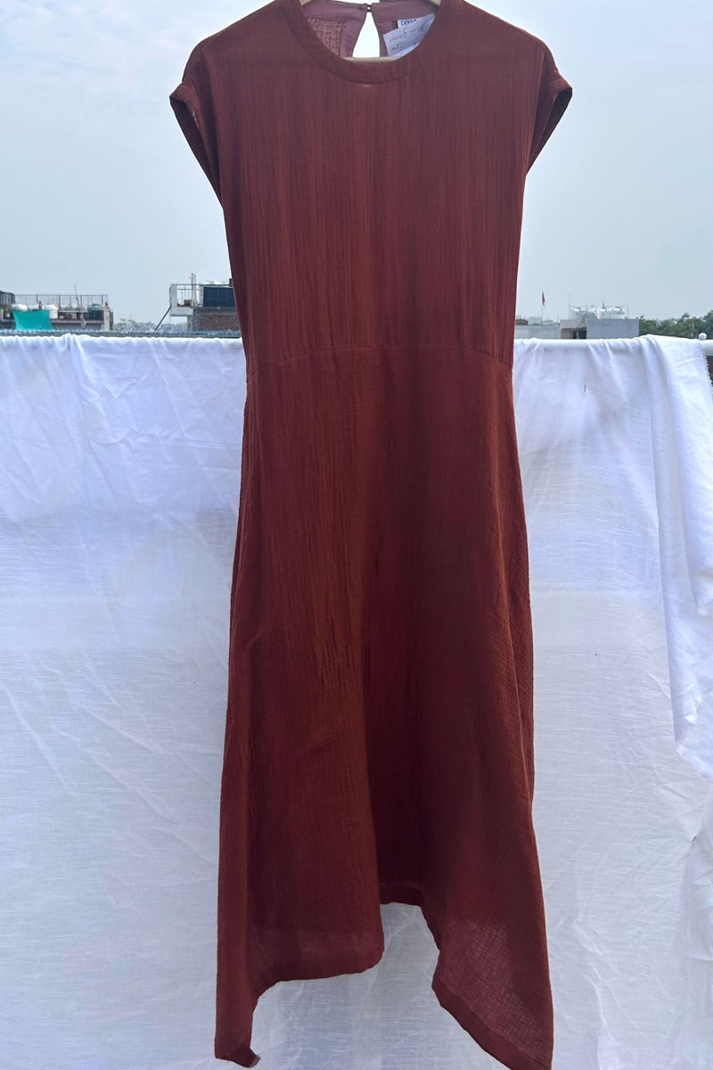 Bessie Knot Dress organic cotton gauge by Doodlage in rust color for women Worldwide
