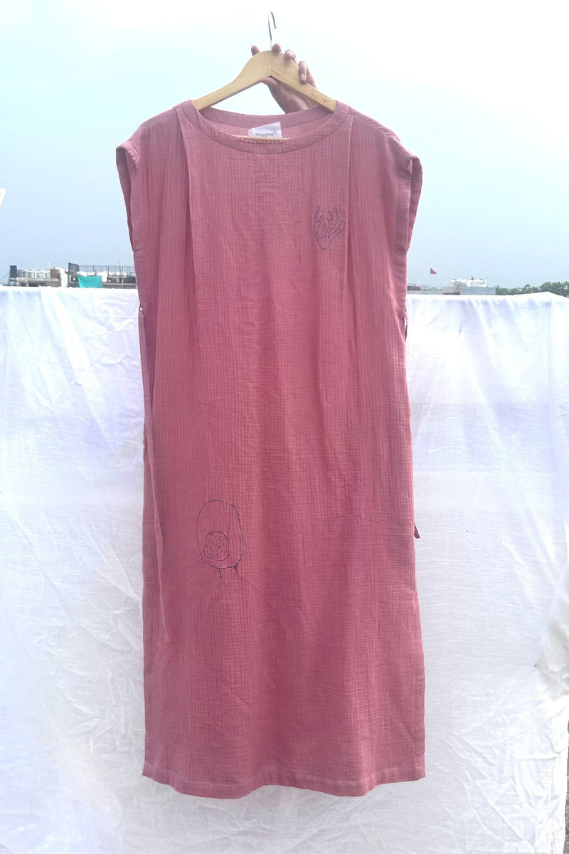 Erna Organic Cotton Dress With Waist Belt organic cotton gauge by Doodlage in pink color for women Worldwide