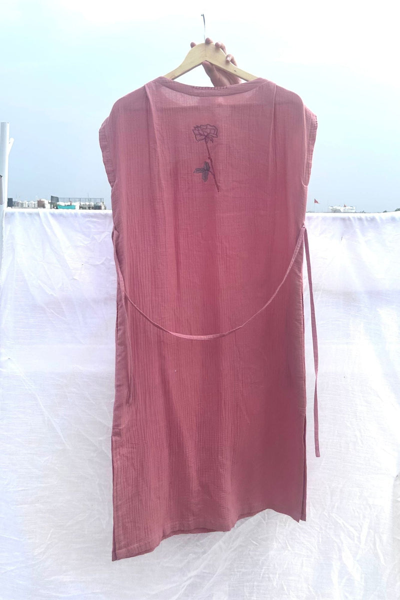 Erna Organic Cotton Dress With Waist Belt organic cotton gauge by Doodlage in pink color for women Worldwide