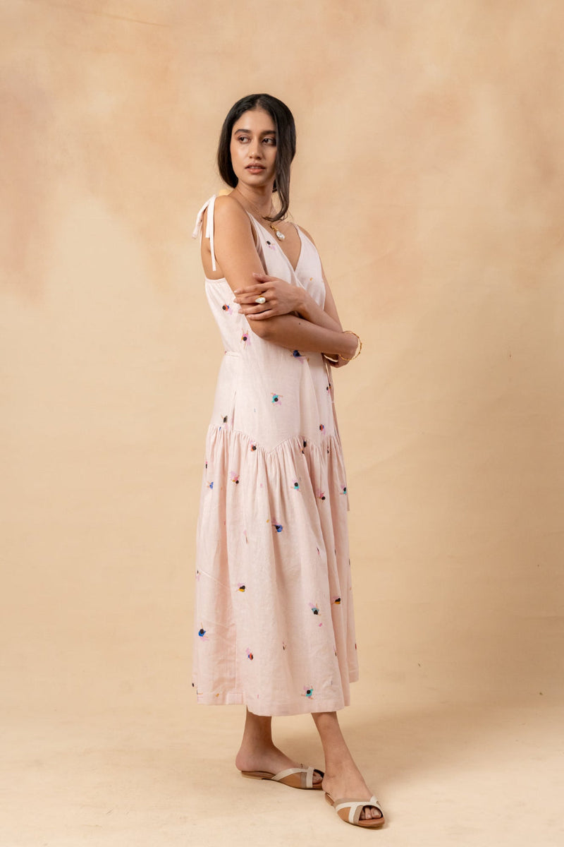 Crayon Wrap Dress by Doodlage in pink color for women Worldwide