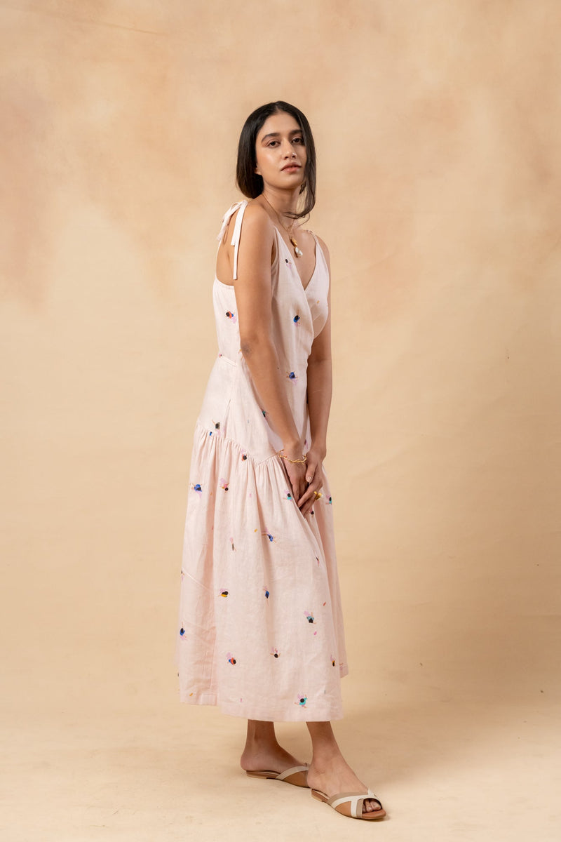 Crayon Wrap Dress by Doodlage in pink color for women Worldwide