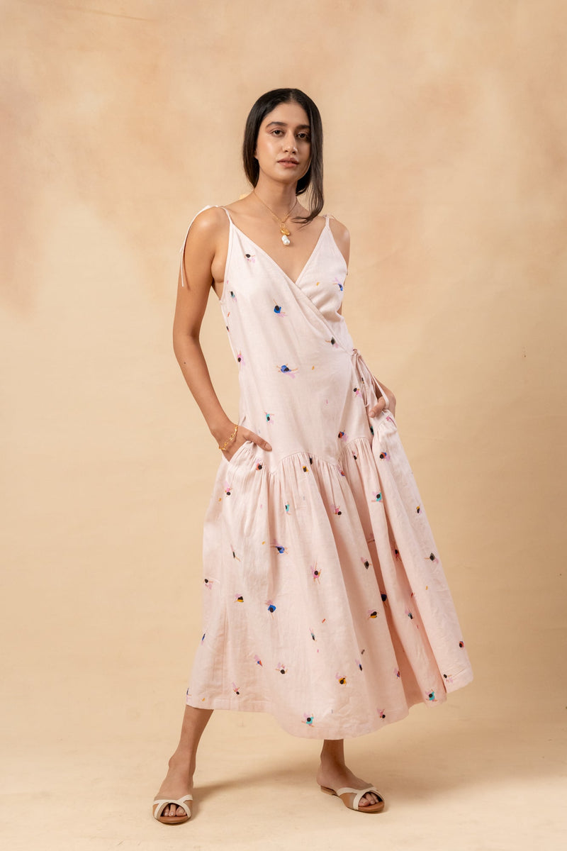 Crayon Wrap Dress by Doodlage in pink color for women Worldwide