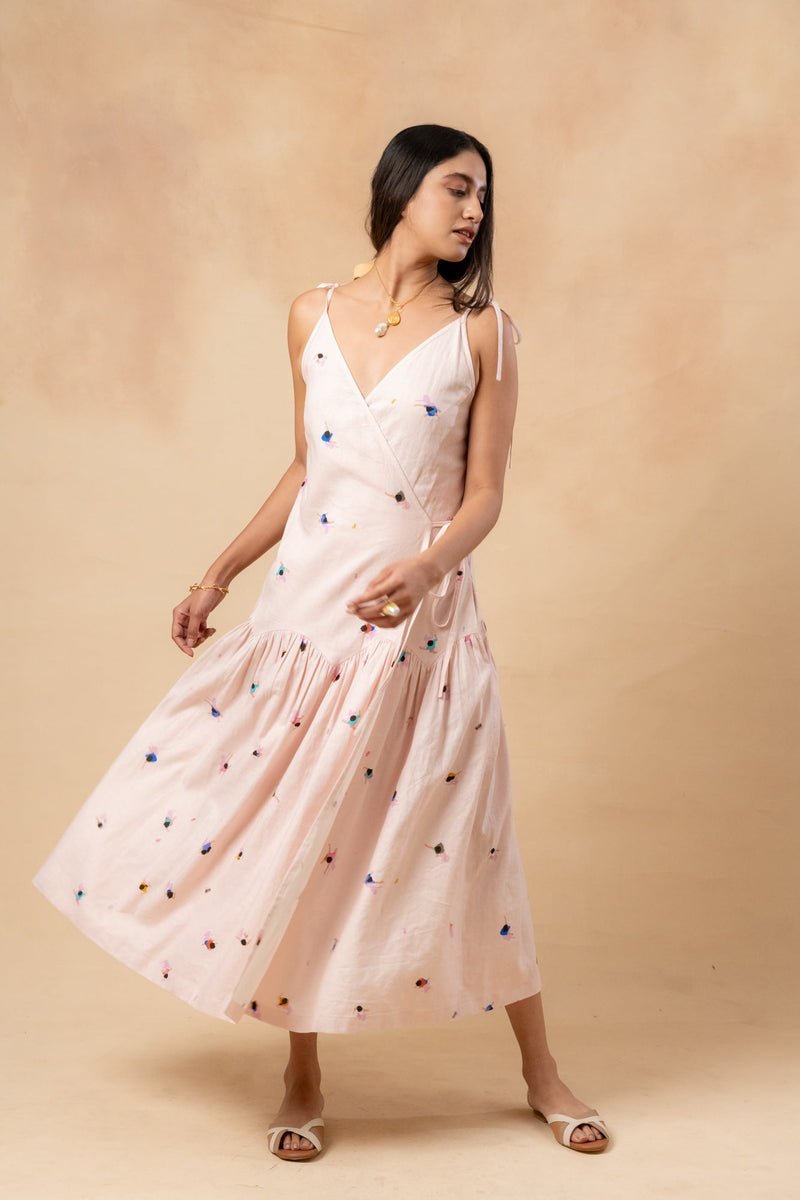 Crayon Wrap Dress by Doodlage in pink color for women Worldwide