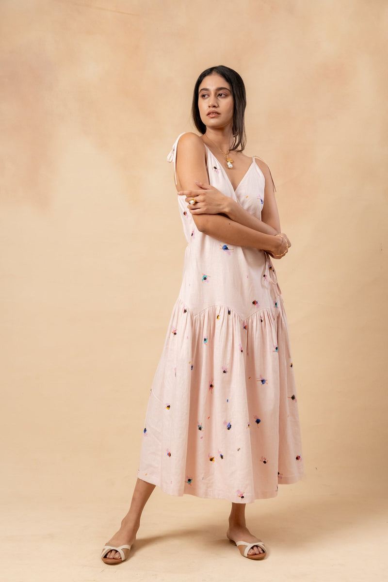 Crayon Wrap Dress by Doodlage in pink color for women Worldwide