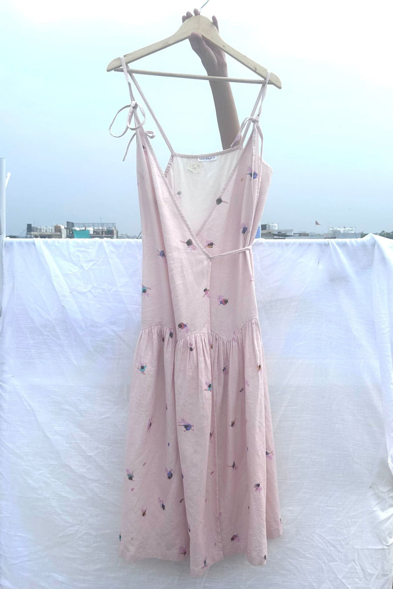 Crayon Wrap Dress by Doodlage in pink color for women Worldwide
