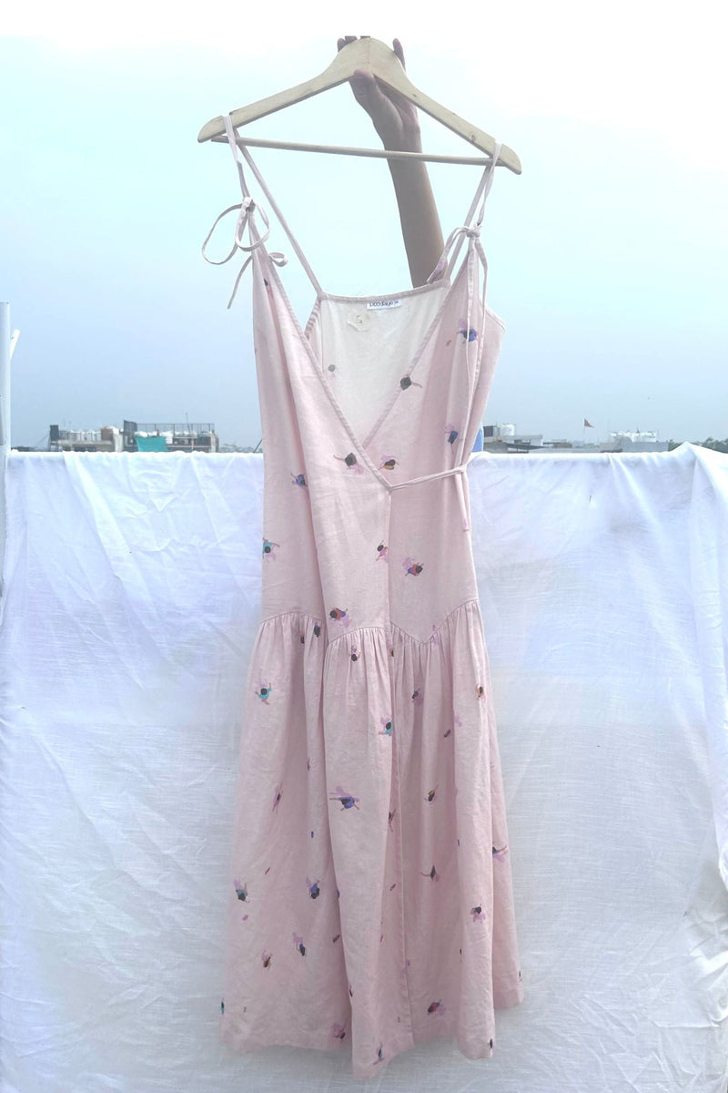 Crayon Wrap Dress by Doodlage in pink color for women Worldwide