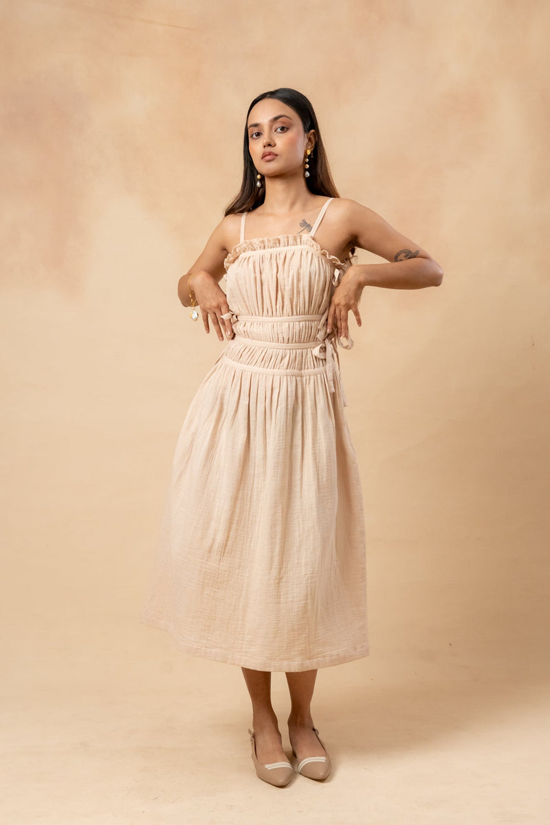 Kiteberry Dress organic cotton gauge by Doodlage in beige color for women Worldwide