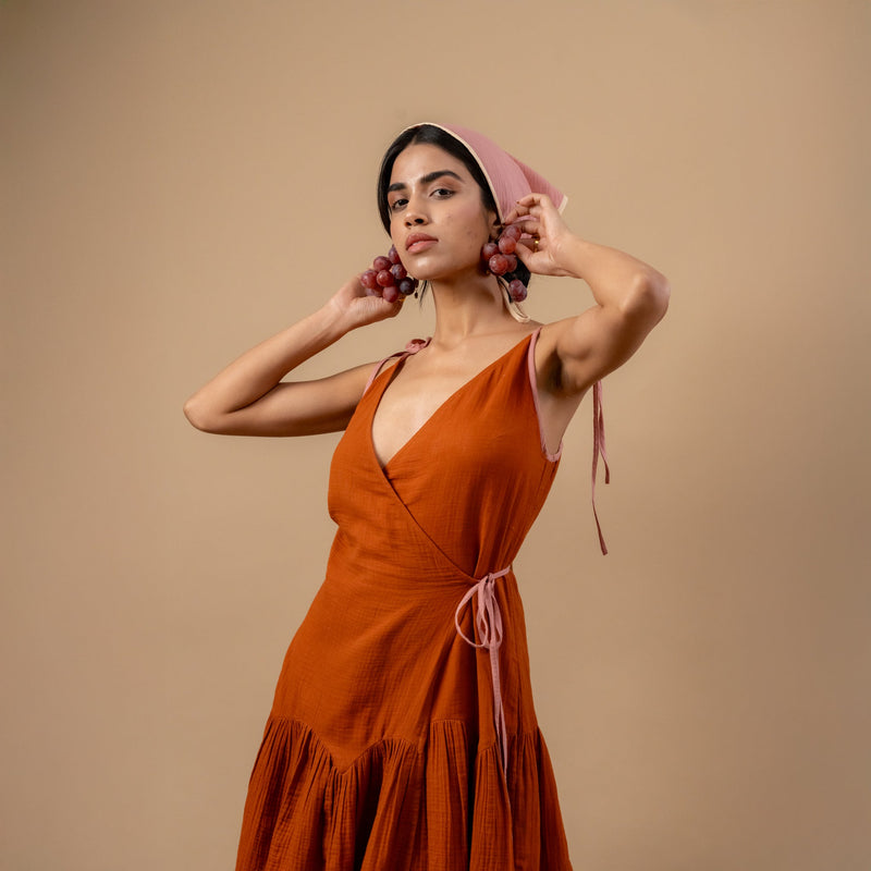 Mudpie Maker Dress organic cotton gauge by Doodlage in rust color for women Worldwide