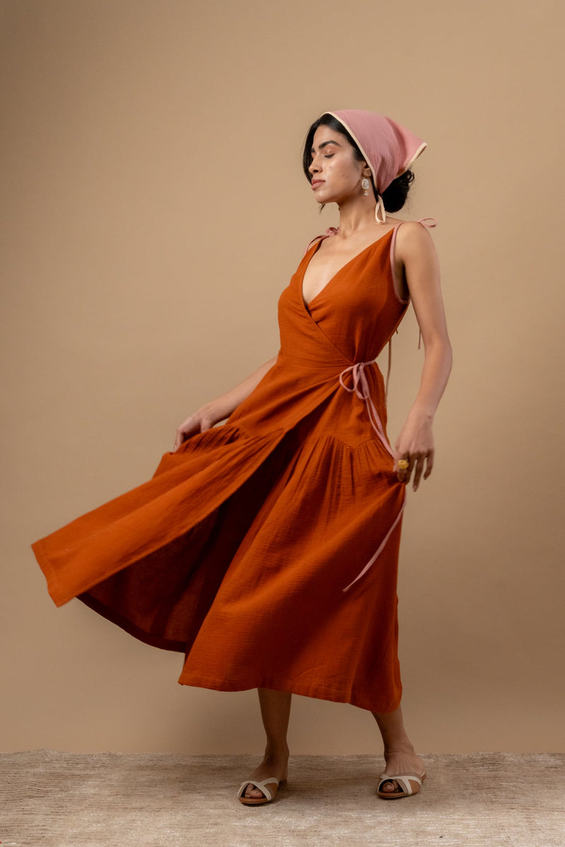 Mudpie Maker Dress organic cotton gauge by Doodlage in rust color for women Worldwide