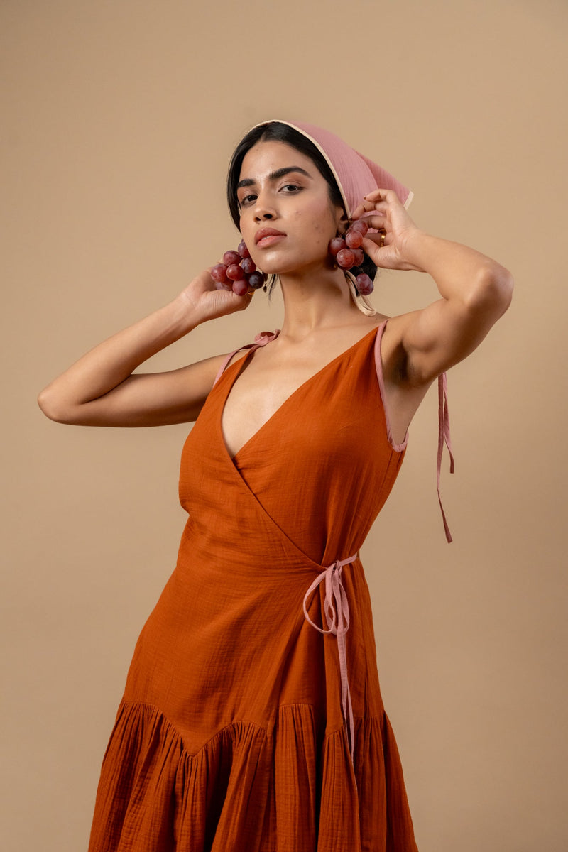 Mudpie Maker Dress organic cotton gauge by Doodlage in rust color for women Worldwide