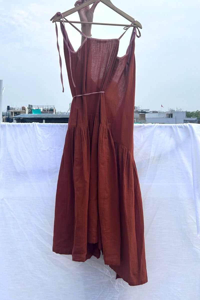 Mudpie Maker Dress organic cotton gauge by Doodlage in rust color for women Worldwide