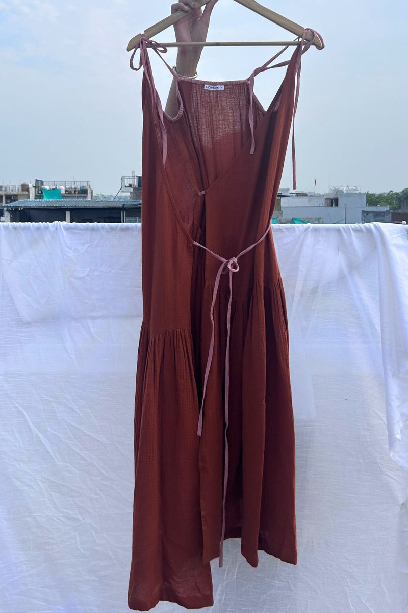 Mudpie Maker Dress organic cotton gauge by Doodlage in rust color for women Worldwide