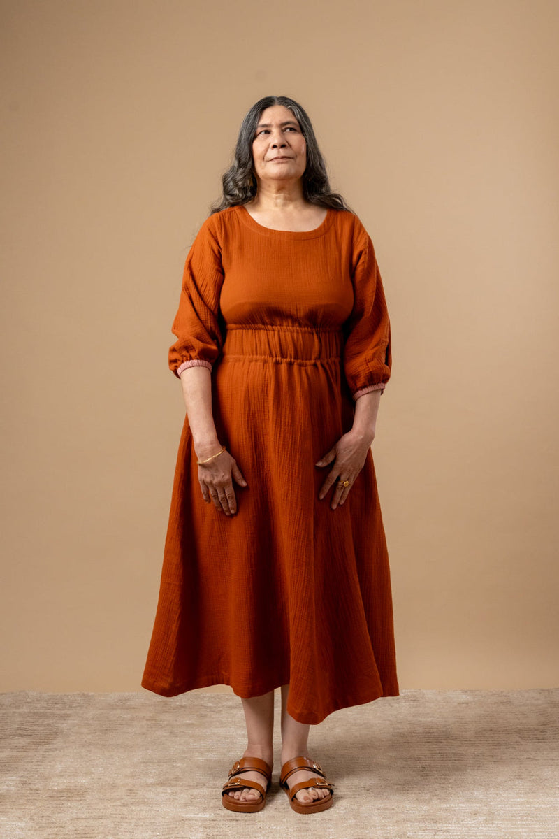 Meadowmallow Dress organic cotton gauge by Doodlage in rust color for women Worldwide