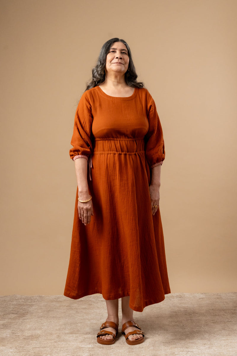 Meadowmallow Dress organic cotton gauge by Doodlage in rust color for women Worldwide