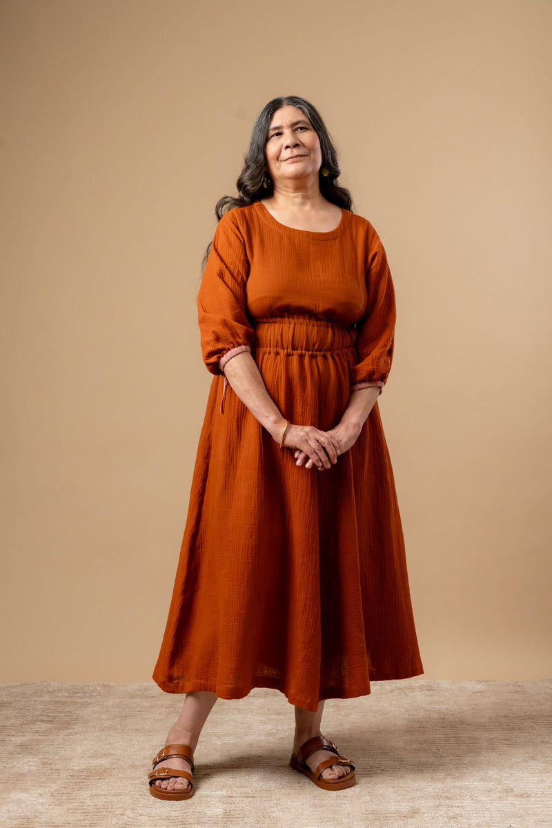 Meadowmallow Dress organic cotton gauge by Doodlage in rust color for women Worldwide