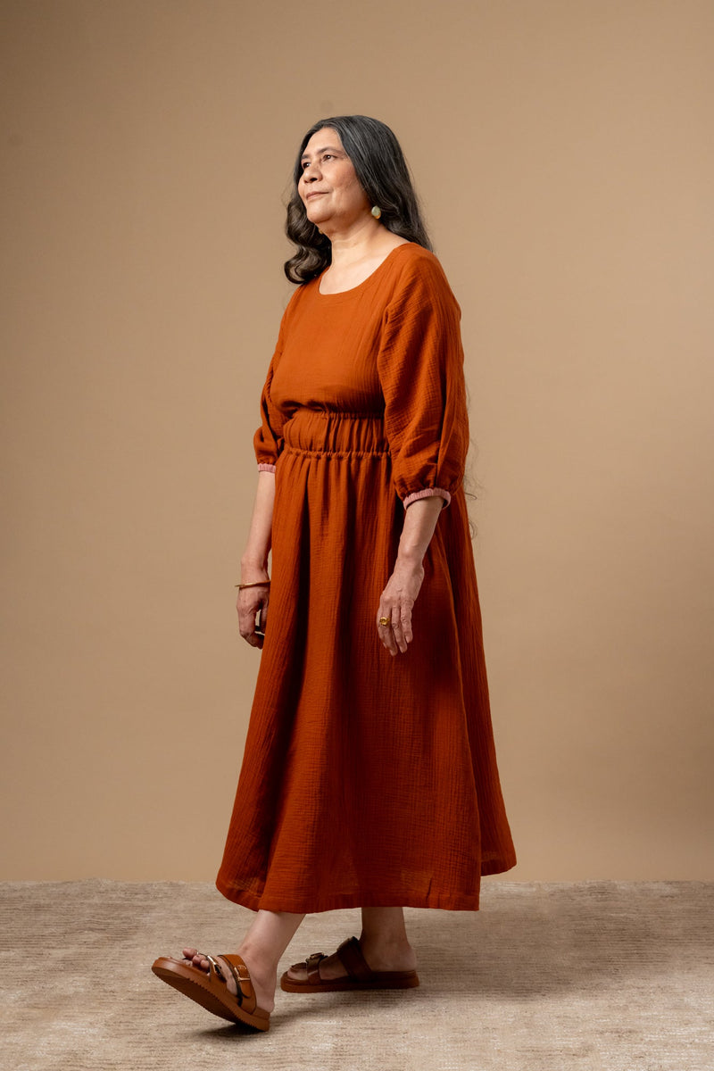 Meadowmallow Dress organic cotton gauge by Doodlage in rust color for women Worldwide