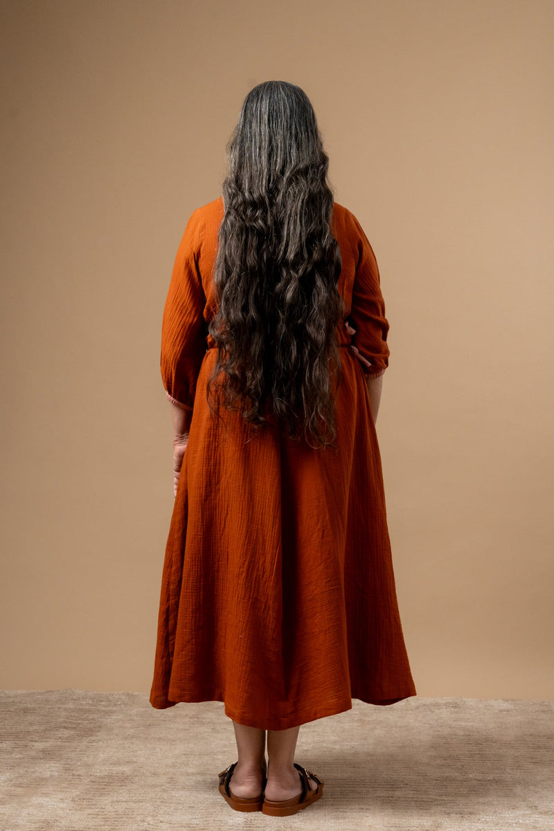 Meadowmallow Dress organic cotton gauge by Doodlage in rust color for women Worldwide