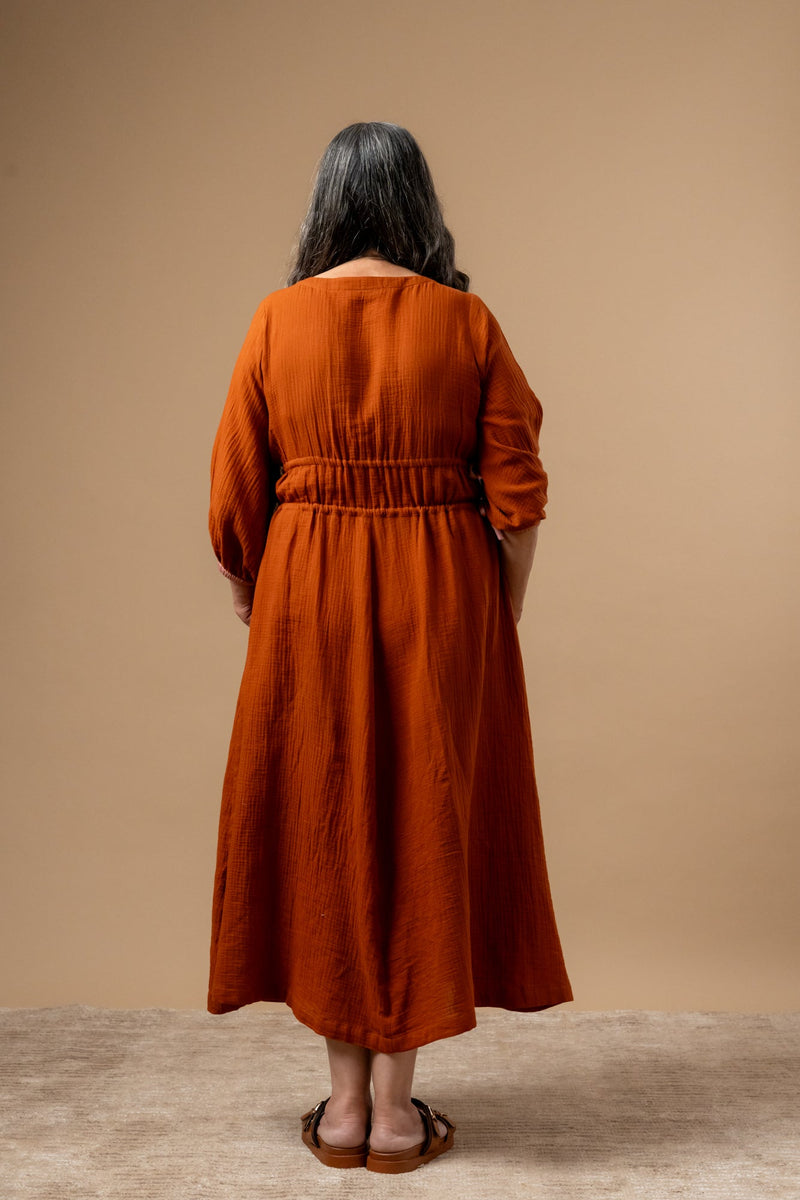 Meadowmallow Dress organic cotton gauge by Doodlage in rust color for women Worldwide