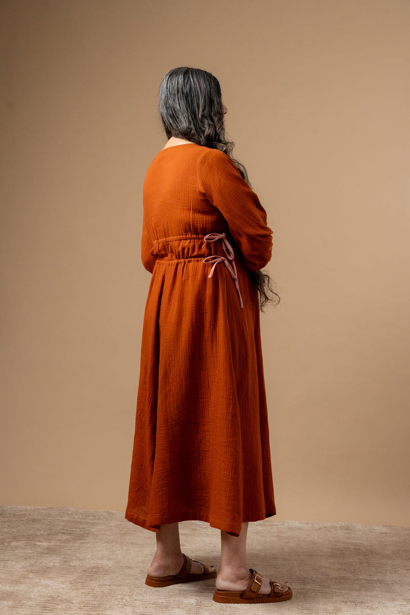 Meadowmallow Dress organic cotton gauge by Doodlage in rust color for women Worldwide