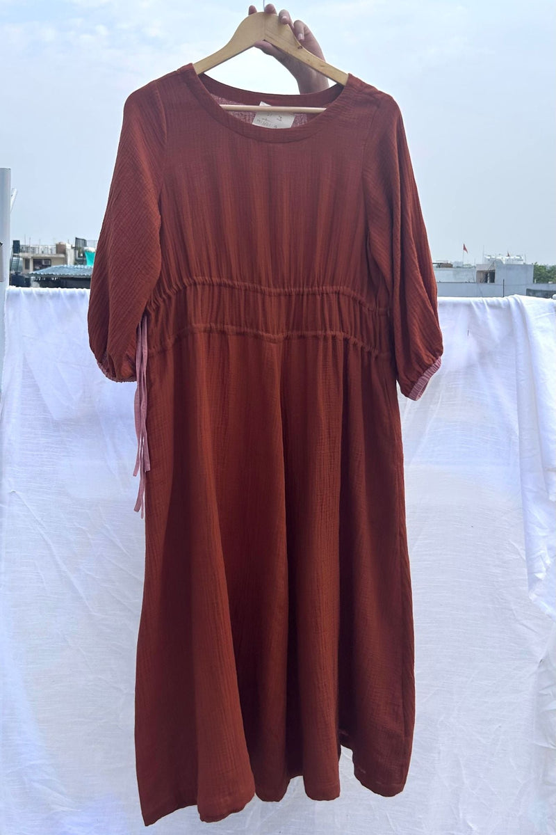 Meadowmallow Dress organic cotton gauge by Doodlage in rust color for women Worldwide