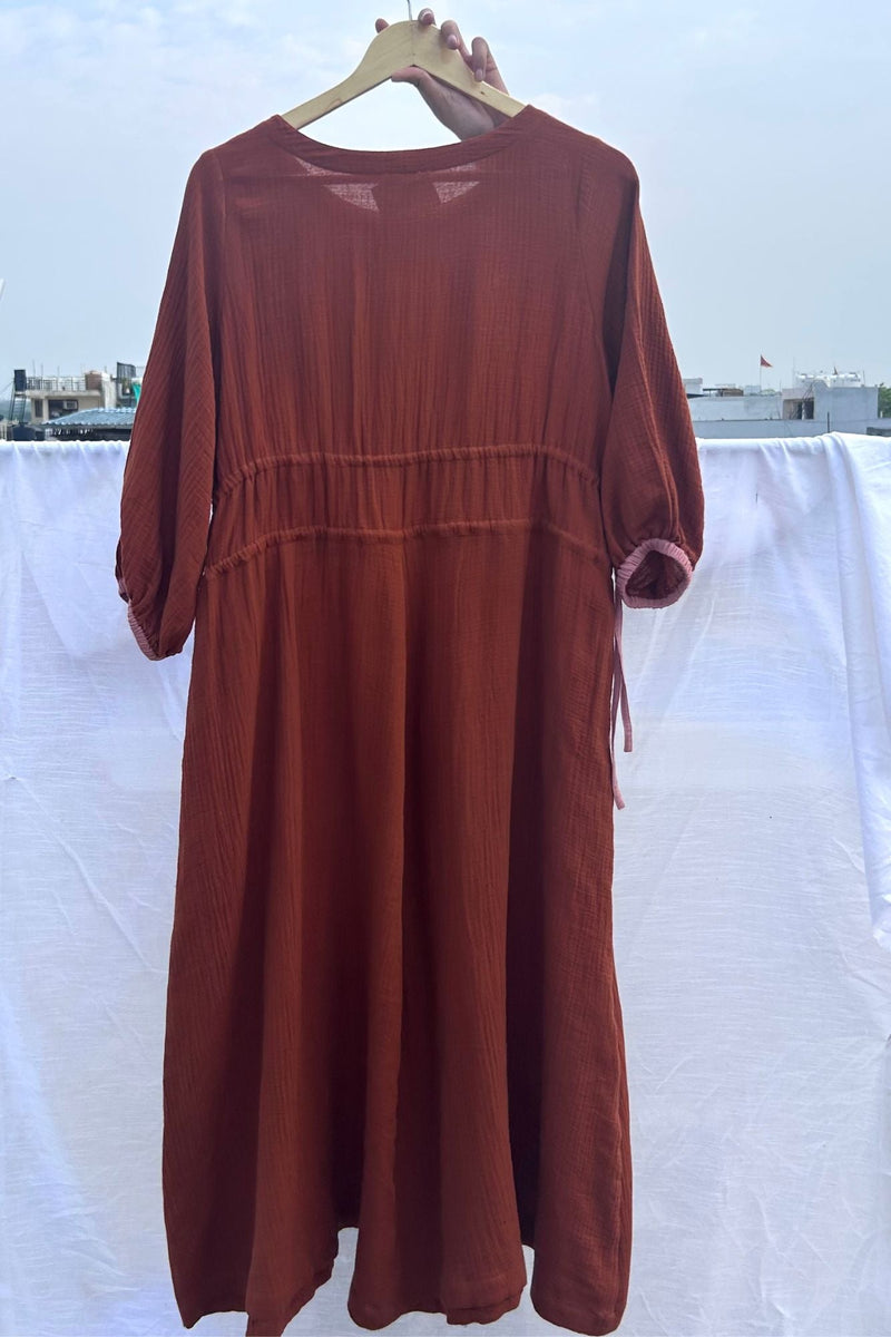 Meadowmallow Dress organic cotton gauge by Doodlage in rust color for women Worldwide