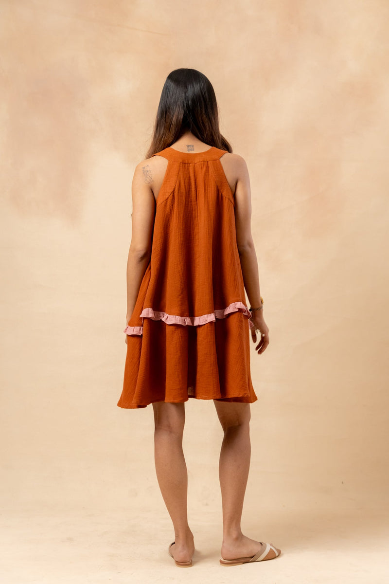 Daisy Daze Dress organic cotton gauge by Doodlage in rust color for women Worldwide
