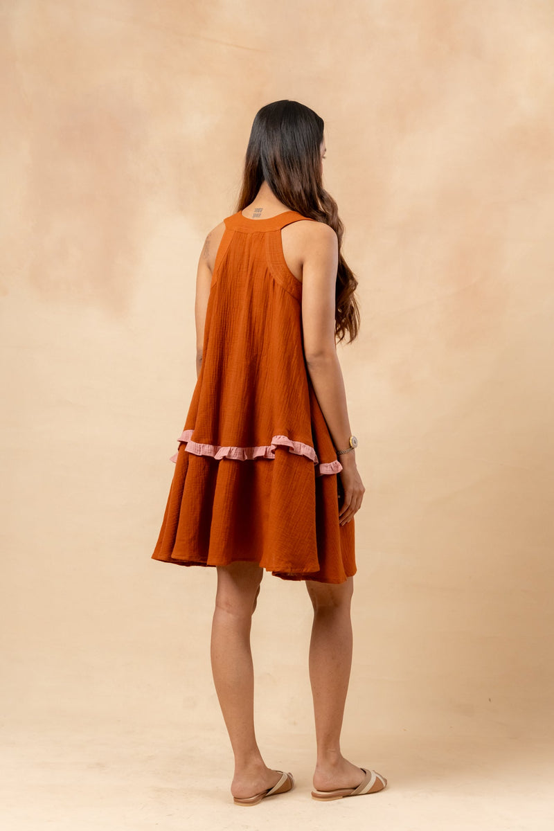 Daisy Daze Dress organic cotton gauge by Doodlage in rust color for women Worldwide
