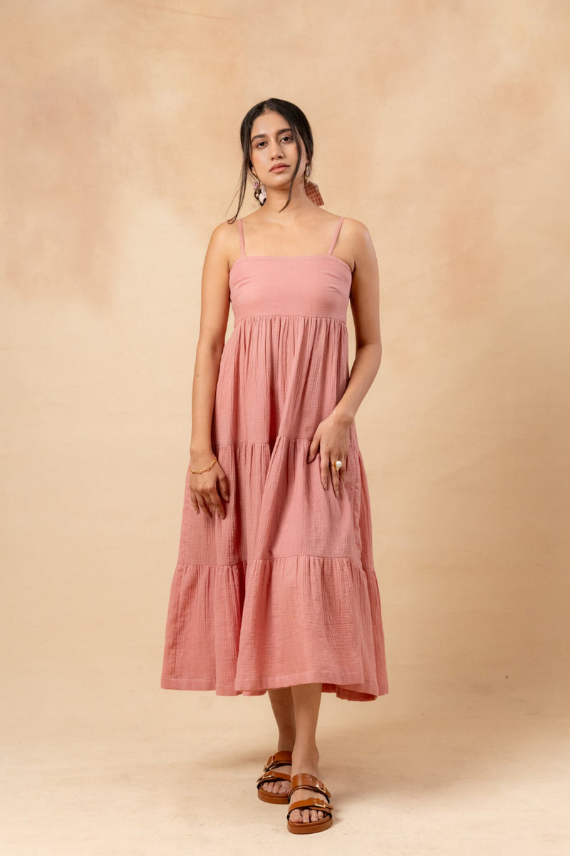 Cloudberry Kiss Dress organic cotton gauge by Doodlage in pink color for women Worldwide
