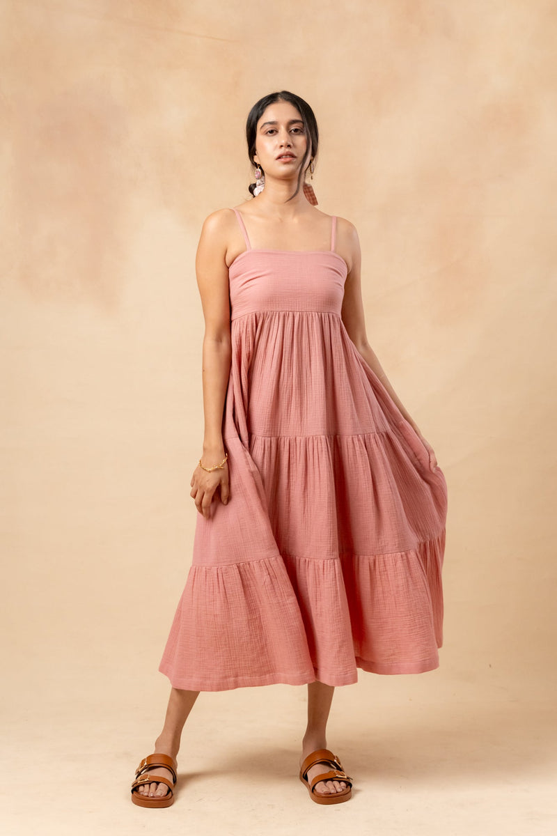 Cloudberry Kiss Dress organic cotton gauge by Doodlage in pink color for women Worldwide