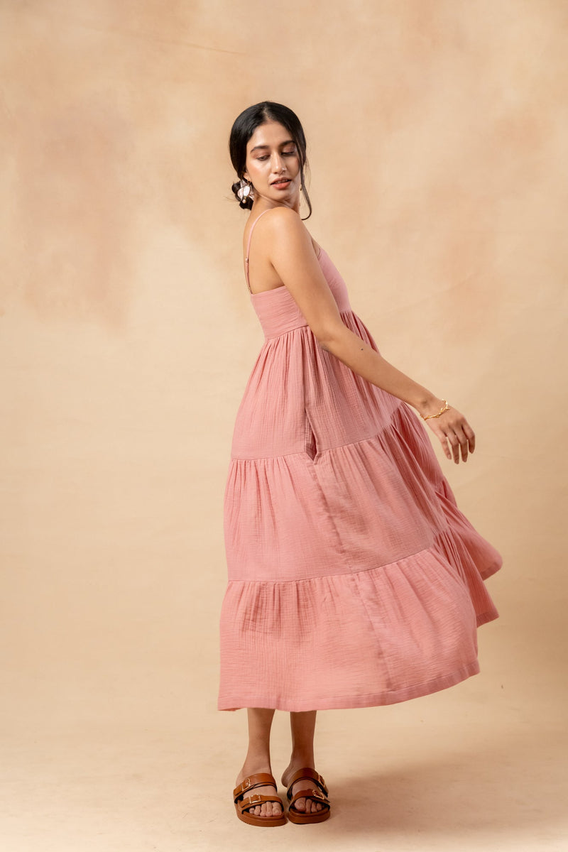 Cloudberry Kiss Dress organic cotton gauge by Doodlage in pink color for women Worldwide