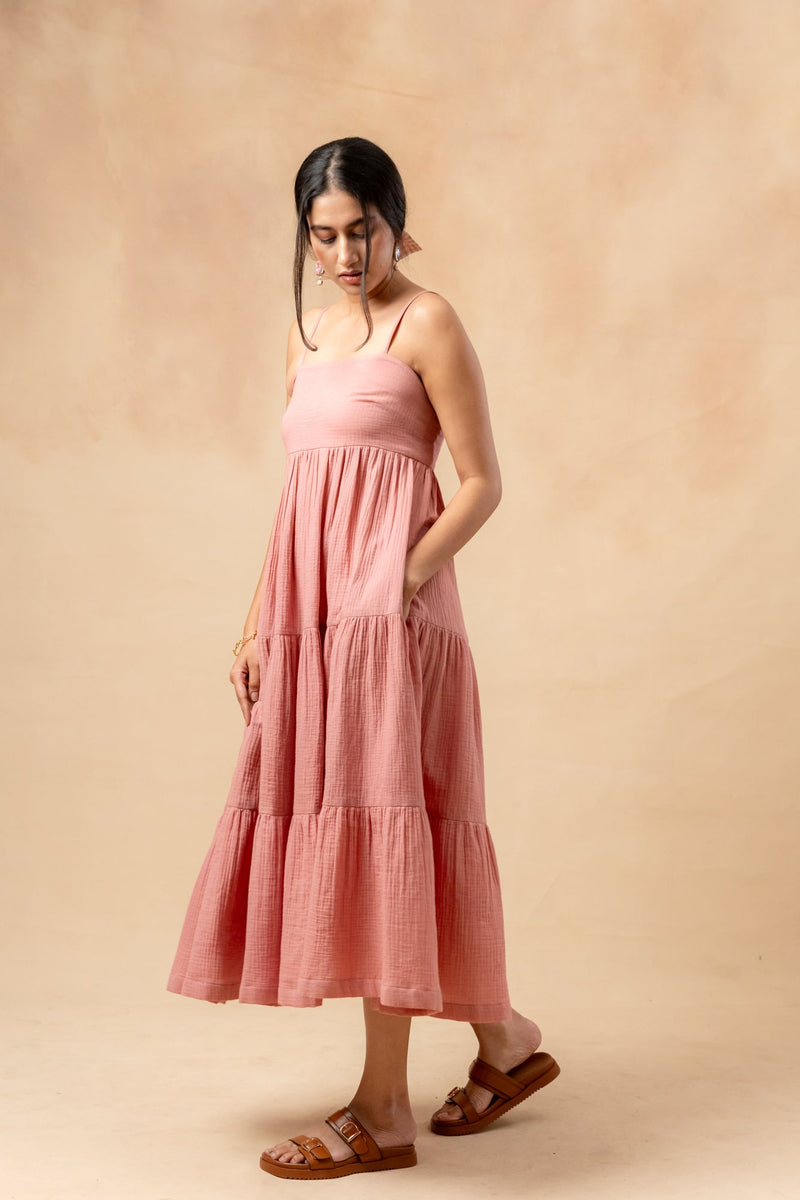 Cloudberry Kiss Dress organic cotton gauge by Doodlage in pink color for women Worldwide
