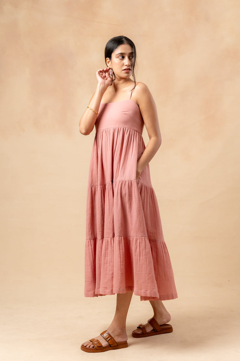 Cloudberry Kiss Dress organic cotton gauge by Doodlage in pink color for women Worldwide