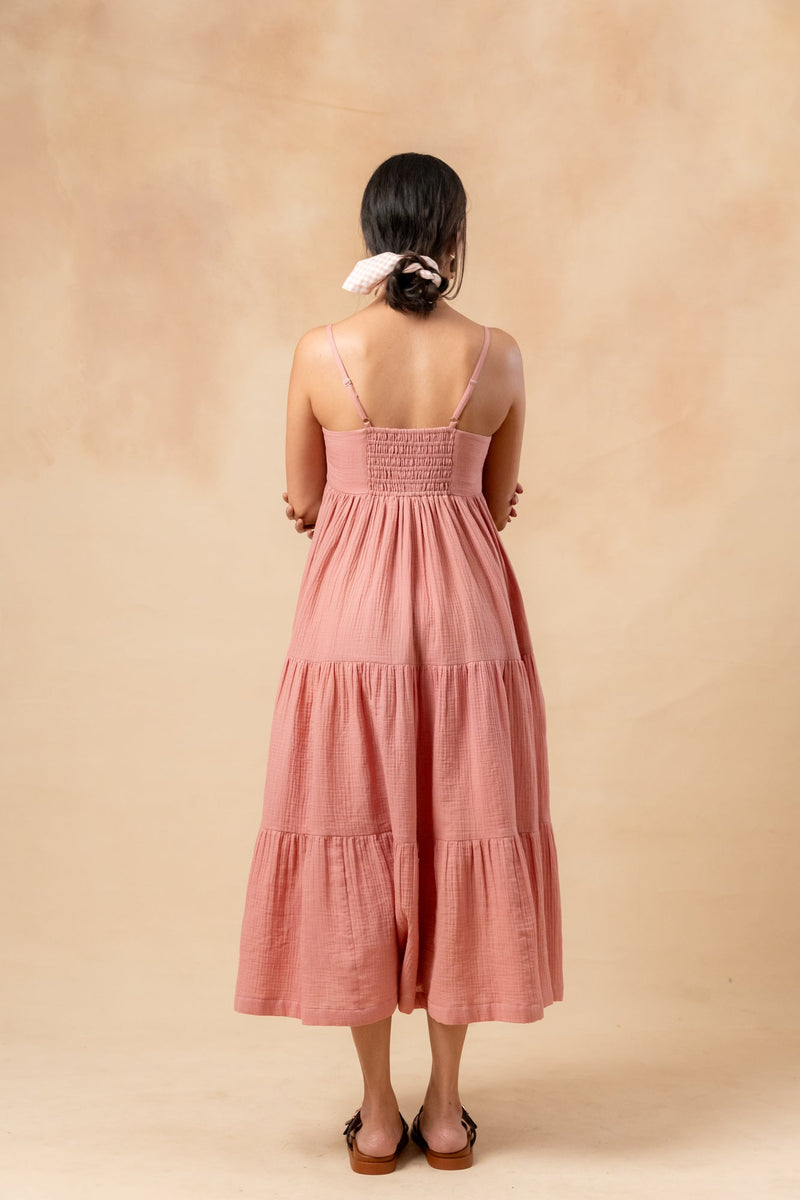 Cloudberry Kiss Dress organic cotton gauge by Doodlage in pink color for women Worldwide