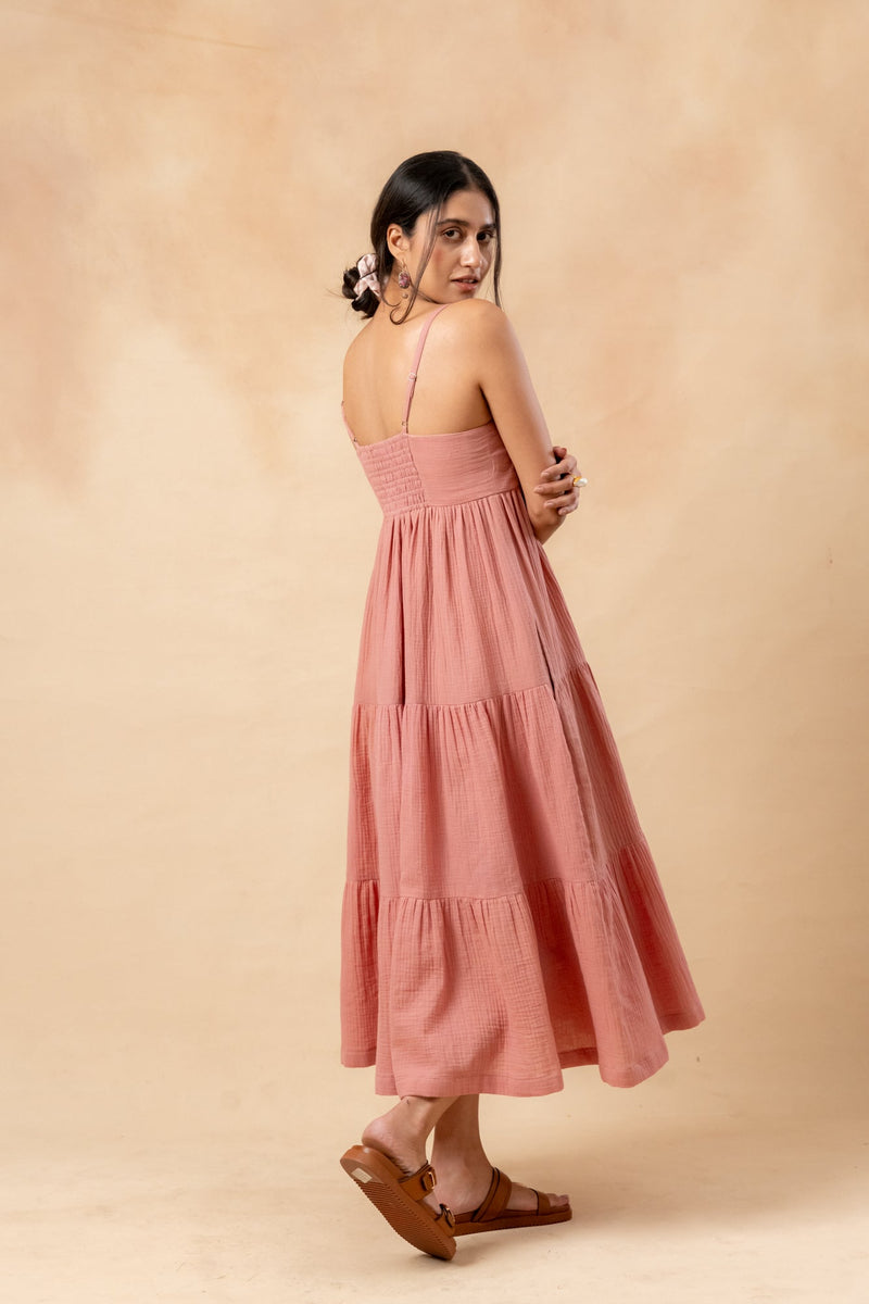 Cloudberry Kiss Dress organic cotton gauge by Doodlage in pink color for women Worldwide