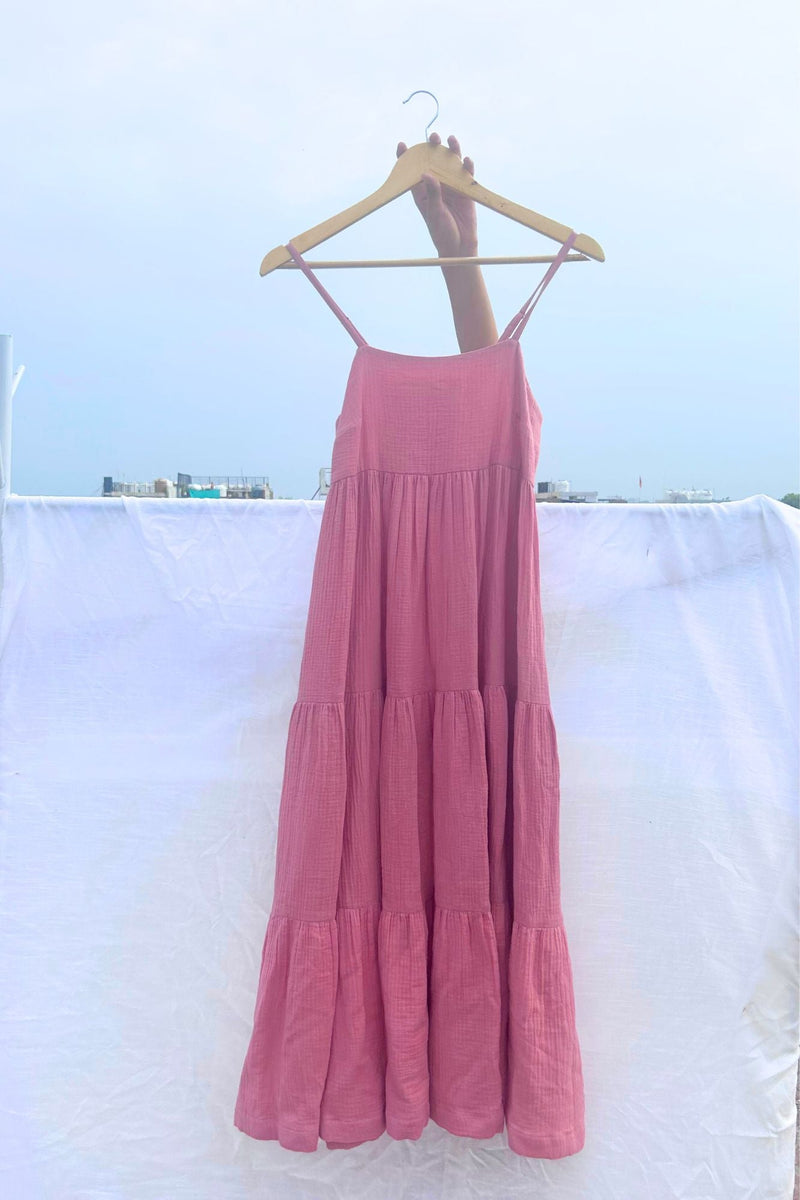 Cloudberry Kiss Dress organic cotton gauge by Doodlage in pink color for women Worldwide