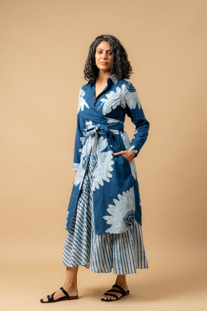Thea batik flower dress by Doodlage in blue color for women Worldwide