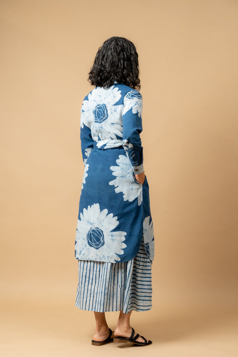 Thea batik flower dress by Doodlage in blue color for women Worldwide