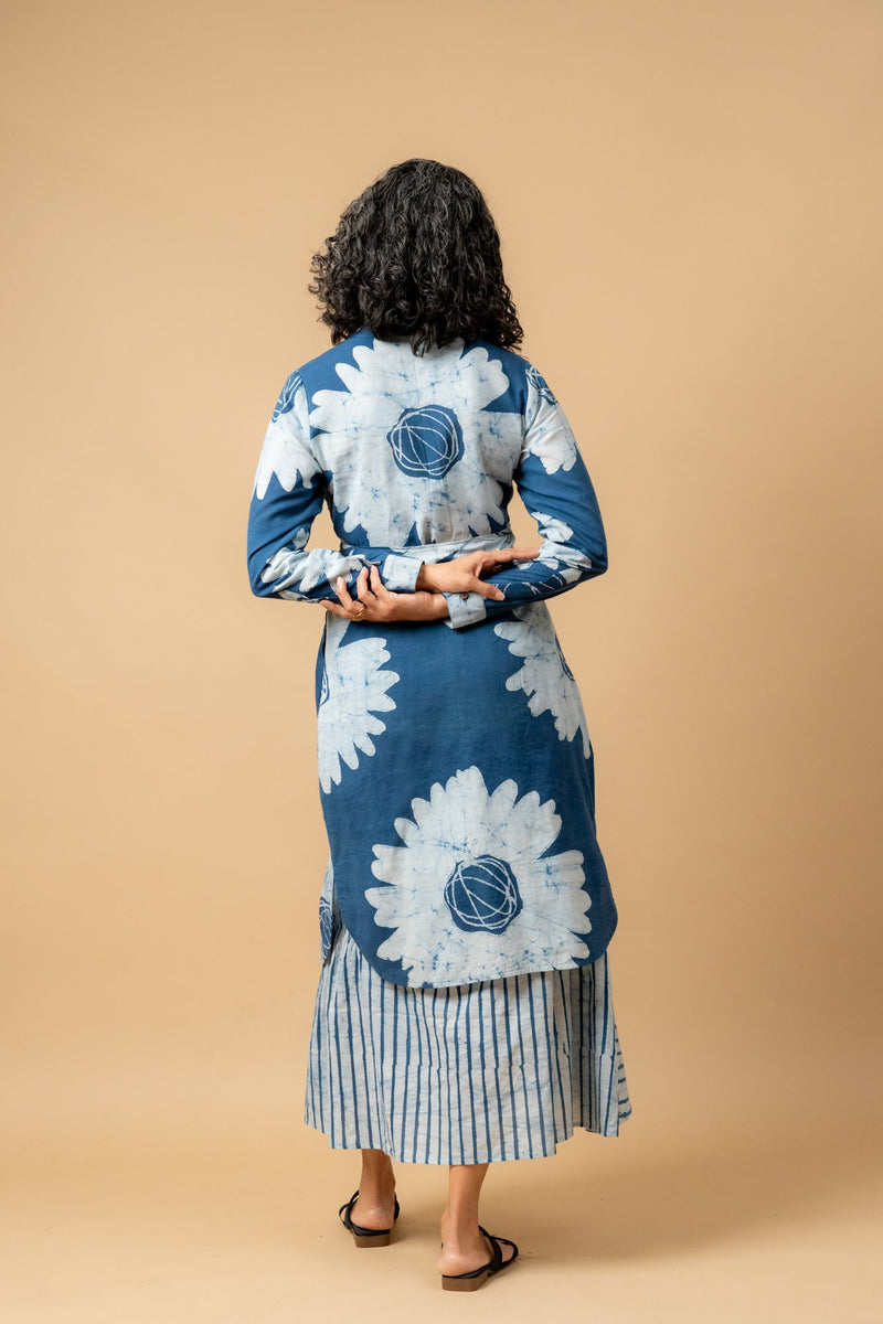 Thea batik flower dress by Doodlage in blue color for women Worldwide