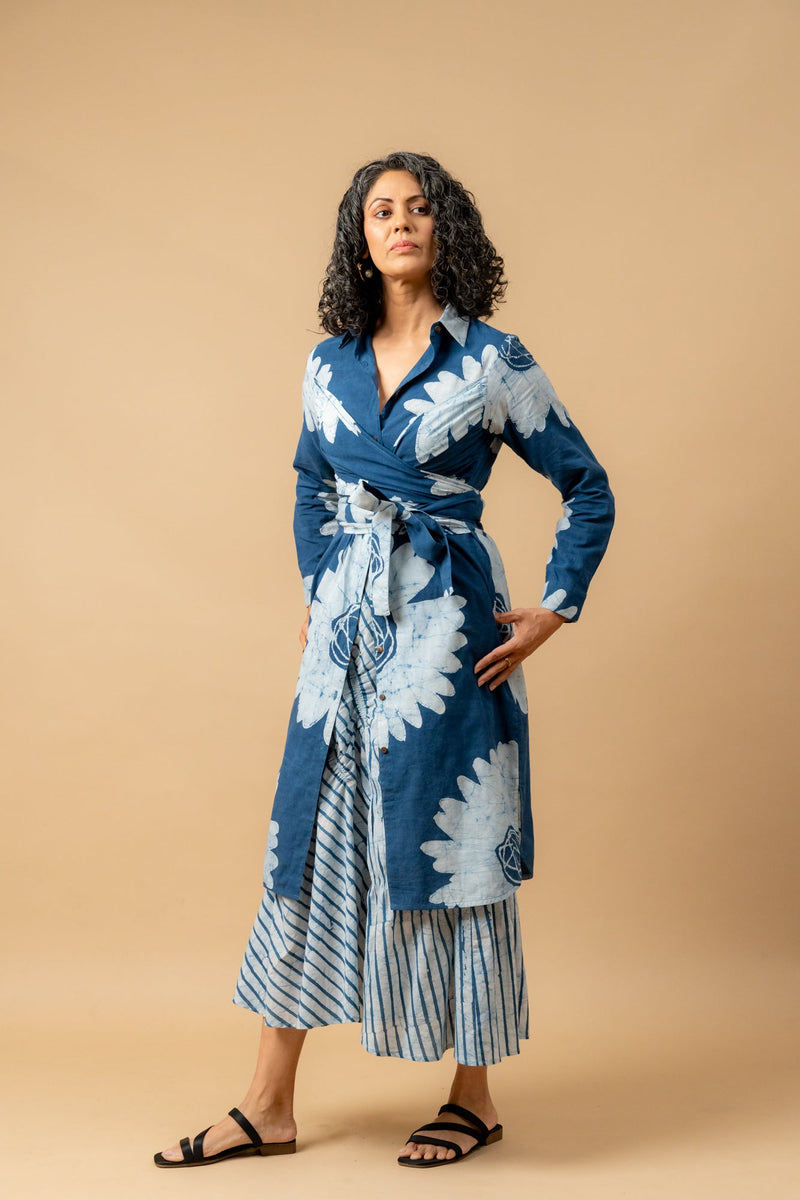 Thea batik flower dress by Doodlage in blue color for women Worldwide
