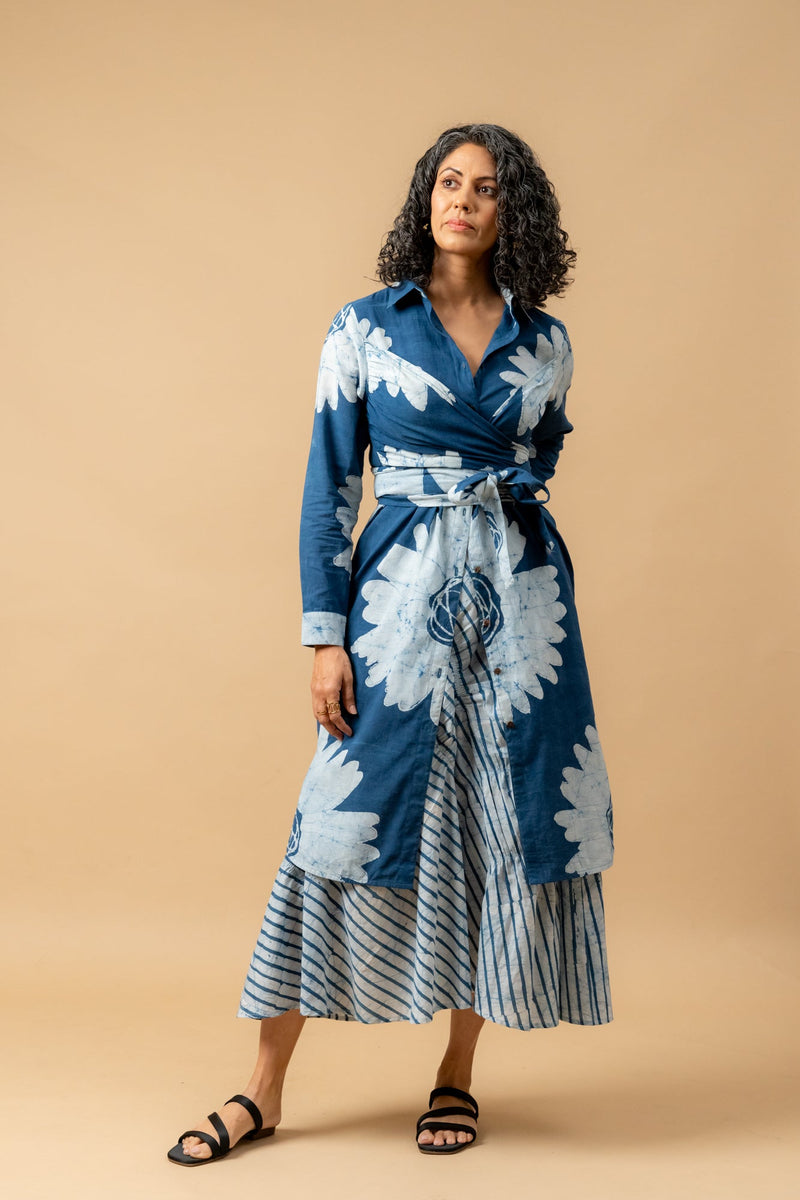 Thea batik flower dress by Doodlage in blue color for women Worldwide
