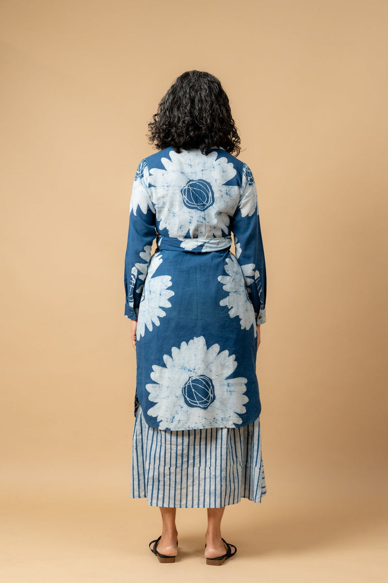 Thea batik flower dress by Doodlage in blue color for women Worldwide