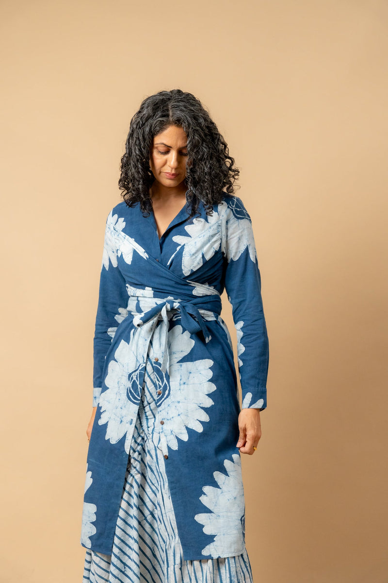 Thea batik flower dress by Doodlage in blue color for women Worldwide